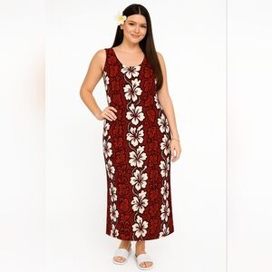 KY's Hawaii Vintage Maxi Dress Tropical‎ Flowers Beach Muumuu Vacation XL Red